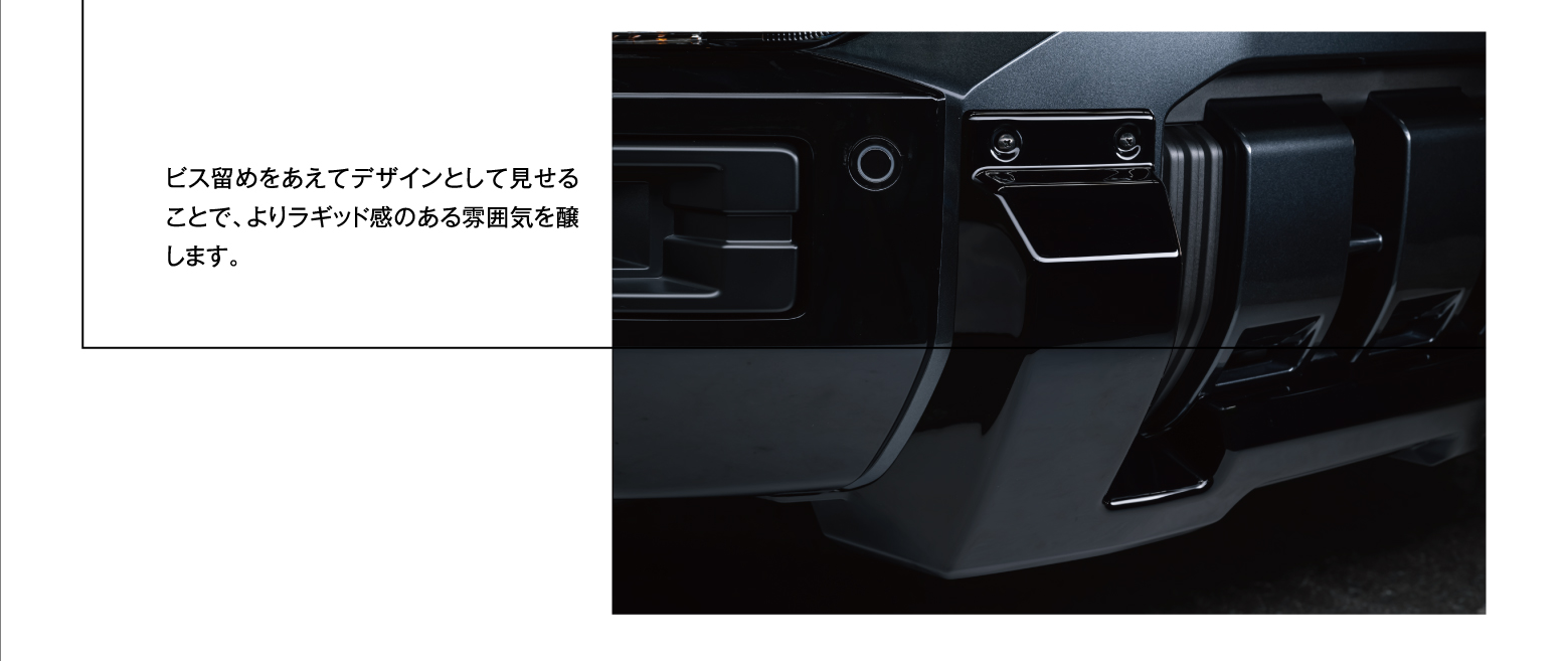 ビス留めをあえてデザインとして見せることで、よりラギッド感のある雰囲気を醸します。