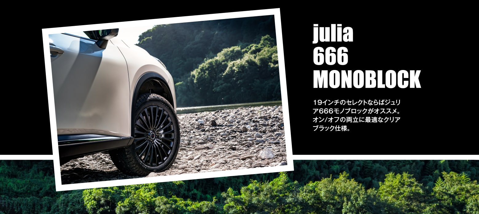 julia 666 MONOBLOCK 19インチのセレクトならばジュリア666モノブロックがオススメ。オン/オフの両立に最適なクリアブラック仕様。